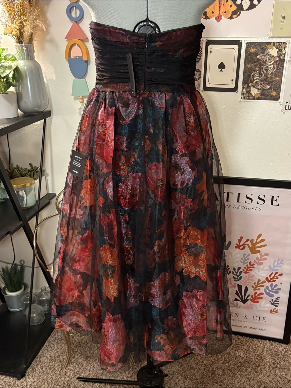NWT Lulus Strapless Floral Midi Dress – Size Medium - Picture 9 of 9